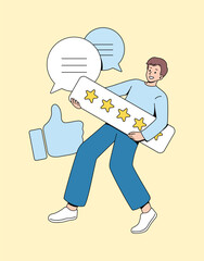 feedback review concept illustration. Receiving a Good Service Rating. Flat vector illustration.