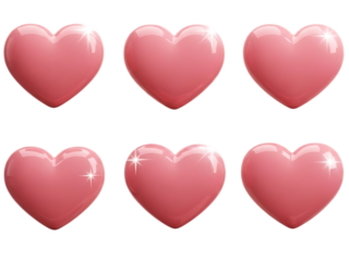 Shiny 3d pink hearts pattern for love and romance concept art isolated on transparent background