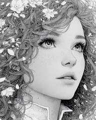 Beautiful line art woman face masterpiece high resolution photo