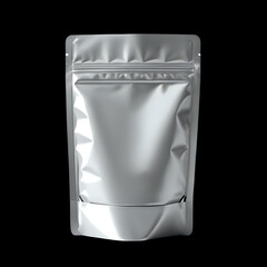 Blank silver stand up pouch mockup with resealable zipper