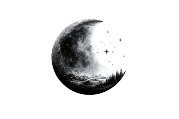 Crescent moon rising above dark horizon high resolution photo