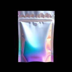 Holographic foil stand up pouch mockup with resealable zipper
