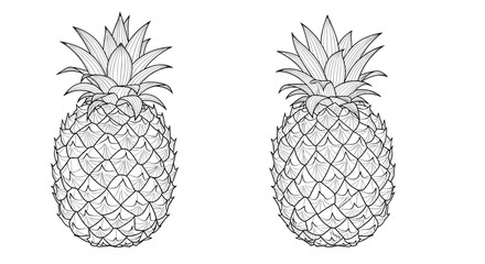 Fototapeta premium Set of two detailed, hand-drawn pineapple illustrations in a black and white sketch or engraving style for botanical art.