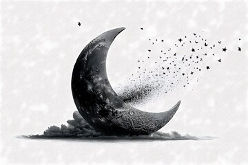 Ethereal crescent moon glowing in darkness high resolution photo