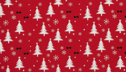 Red Christmas Pattern With Festive Trees Holiday Background
