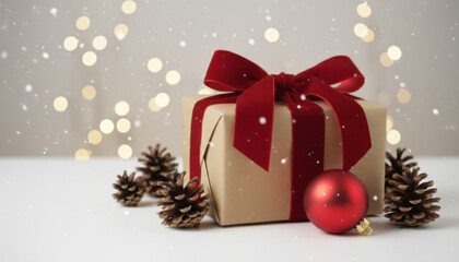 Christmas Gift Box With Festive Decor And Holiday Atmosphere