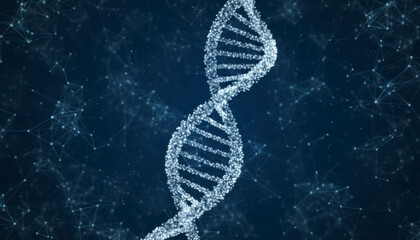 DNA Strand Floating In Dark Scientific Digital Environment