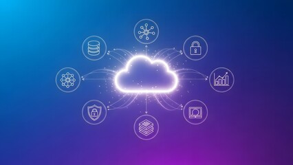 Abstract blue 3D waved service label on a vintage retro background with network and technology concept elements