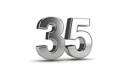 Silver Numeric 35 Figure on White Background Modern Minimalist Design