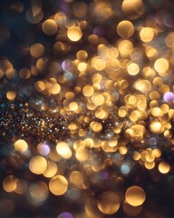 Elegant warm bokeh glow with subtle holographic tones and golden festive sparkles