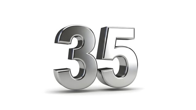 Silver Numeric 35 Figure on White Background Modern Minimalist Design
