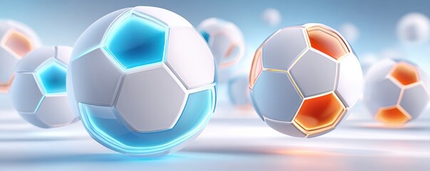 Futuristic soccer balls with blue and orange glow for dynamic sports and training imagery