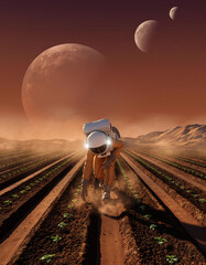 Astronauts plant trees.