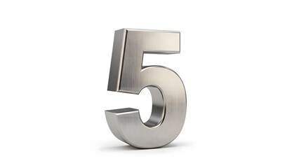 Fototapeta premium Metallic Number Five in Silver Finish on White Background