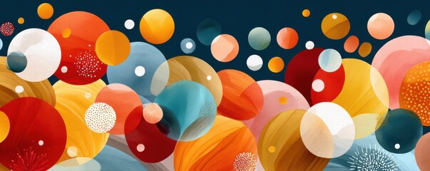 Colorful abstract circles create a vibrant, playful background for celebration, art, design projects, and media