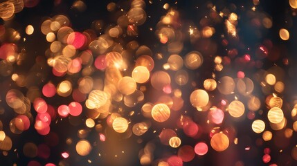 Soft hologram-style bokeh glow with warm red and orange tones forming a rich decorative holiday texture