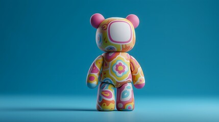Whimsical Bear Figure: A vibrant and creatively designed bear figurine stands against a tranquil background, radiating joy and artistry.
