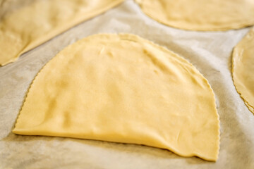 Raw halal tatar cheburek ready for cooking