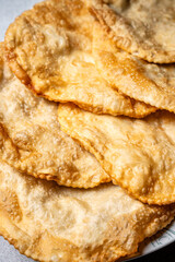 Crispy halal tatar chebureks closeup texture view