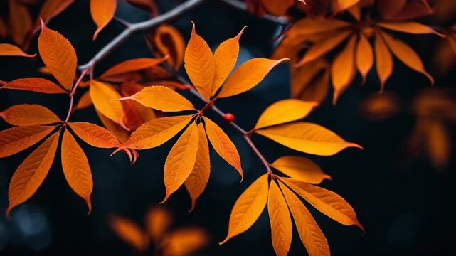 Video Video Close-up view of a single red leaf on a tree branch, natural autumn foliage