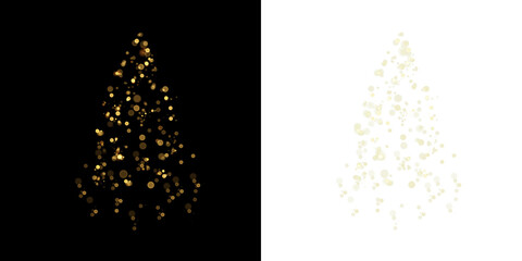 Golden bokeh Christmas tree on black and white background.Png