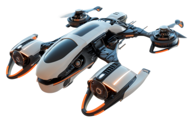 Detailed shot of an autonomous space drone emphasizing technical complexity, cutting-edge design, and metallic textures