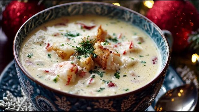 Creamy Seafood Chowder With Holiday Decor