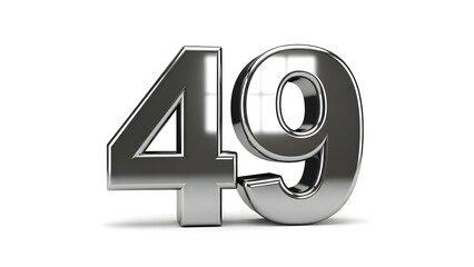 Silver Metallic Number Forty Nine on White Background