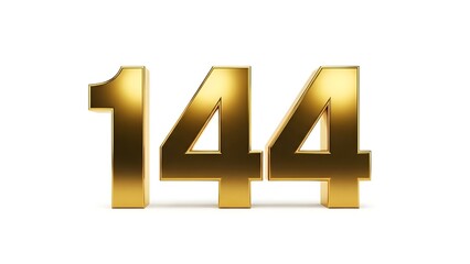Golden Number 144 Three Dimensional Numeric Figure on White Background