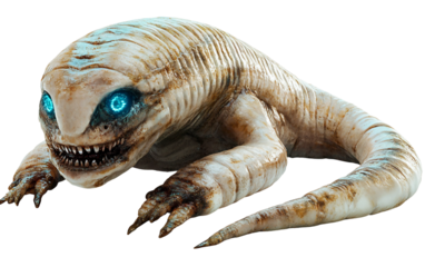 Closeup view of a worm-inspired alien highlighting segmented body patterns and realistic extraterrestrial features