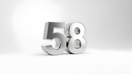 Silver Metallic Number 58 on White Background in Modern Minimalist Style