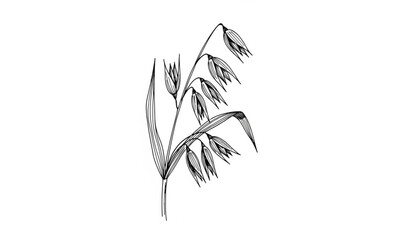 Black and white line drawing of an oat plant stalk with grains seed