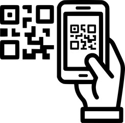 hand with a phone scan a qr code sign, symbol, vector, art