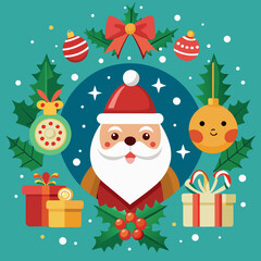Charming santa claus surrounded by festive christmas ornaments and gifts isolated on white background