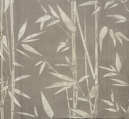 Graphic background of bamboo tree leaves in grey and white color background. Chinese oriental...