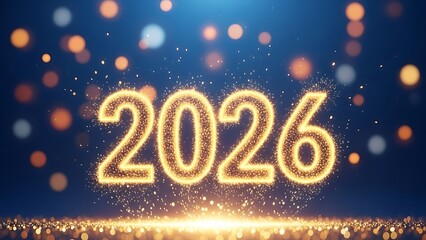 Glowing 2026 numbers with sparkling lights and bokeh effect new year celebration