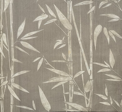 Graphic background of bamboo tree leaves in grey and white color background. Chinese oriental vibes. For wall covering, wallpaper, fabric, and upholstery. Seamless background texture.