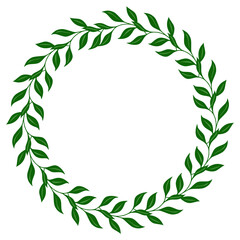 Elegant green leaf wreath vector frame with a delicate floral border on a clean white background, perfect for invitations and decorative designs.