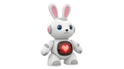 Cute robotic bunny toy isolated on transparent background