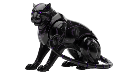 Cybernetic black panther portrait detailed digital illustration isolated on transparent background