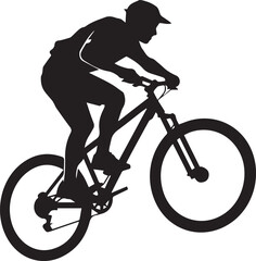 Fototapeta premium Black silhouette of a cyclist on a mountain bike performing a jump bicycle black and white