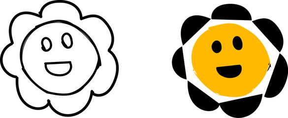 Happy flower face, simple drawing, white