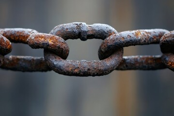 Fototapeta premium Rusty metal chain links showing corrosion and strength
