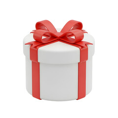 White Gift Box with Red Ribbon Isolated on White Background