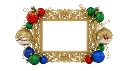 Ornamental gold Christmas frame isolated on a transparent background