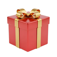 Red Gift Box with Golden Ribbon Isolated on White Background