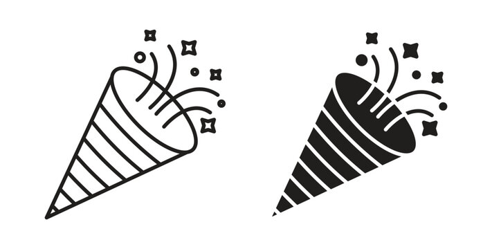 Confetti popper icons silhouettes. Vector elements for design.