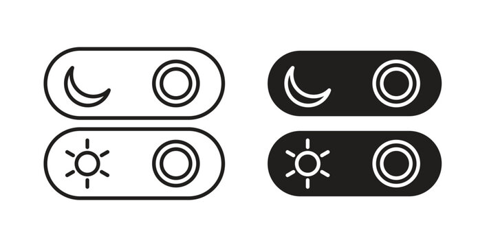 Day and night mode icons silhouettes. Vector elements for design.