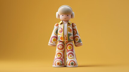 A Figurative Dreamscape: A stylized figure in retro-inspired attire adorned with headphones, set against a monochromatic backdrop. This composition plays with design.