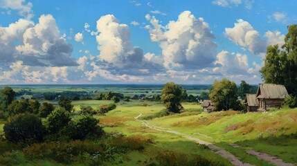 Painting of rural landscape of Slavic area